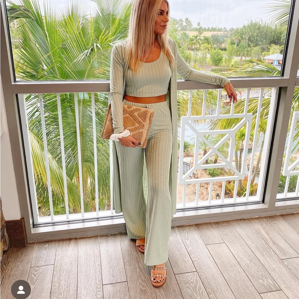 Mint Green Women's Ribbed Pants 3 piece Set
